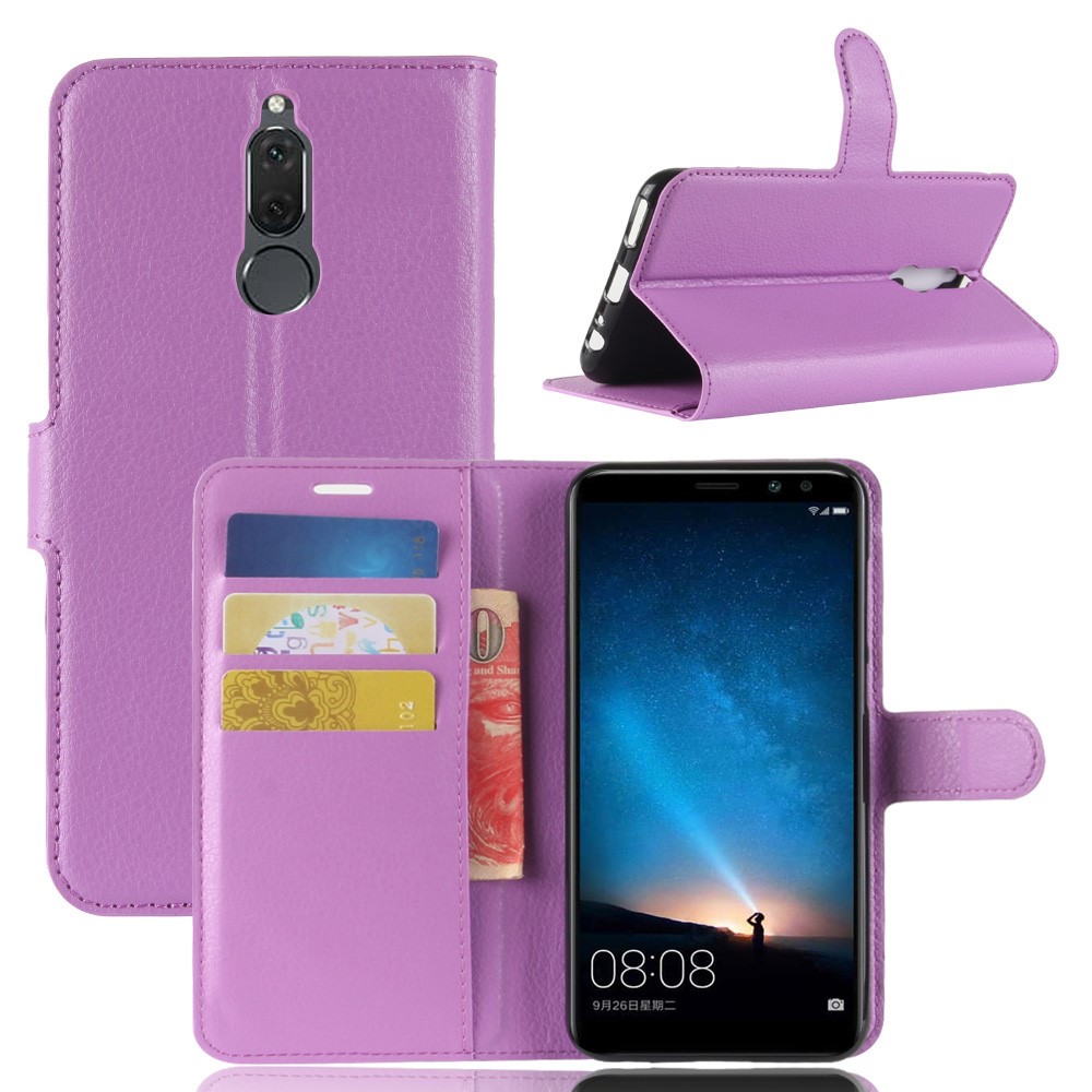 Litchi Skin Wallet Leather Case with Stand for Huawei Mate 10 Lite / nova 2i / Maimang 6 - Purple-1