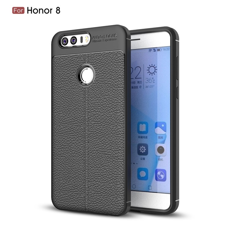Litchi Grain TPU Back Phone Case for Huawei Honor 8 - Black-1