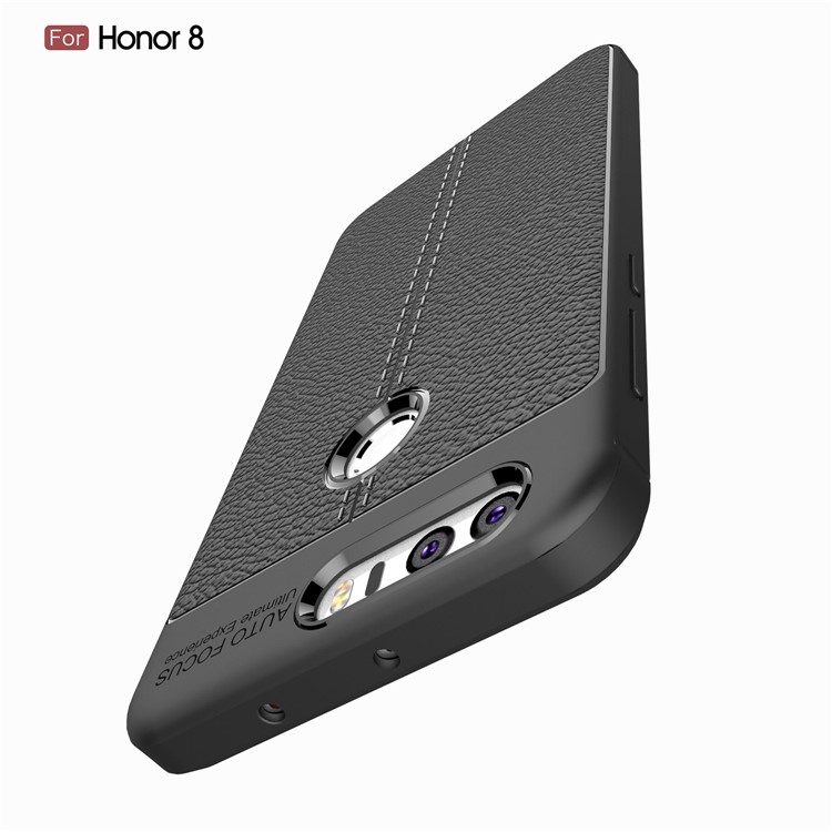 Litchi Grain TPU Back Phone Case for Huawei Honor 8 - Black-10
