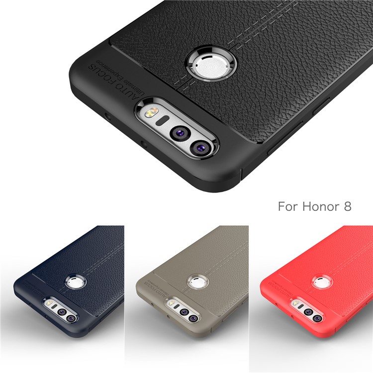 Litchi Grain TPU Back Phone Case for Huawei Honor 8 - Black-14