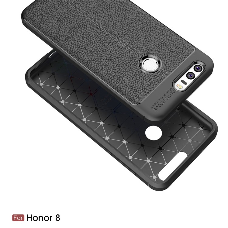 Litchi Grain TPU Back Phone Case for Huawei Honor 8 - Black-2