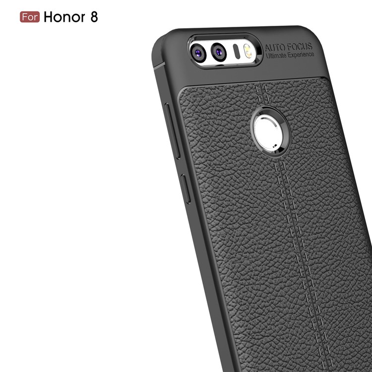 Litchi Grain TPU Back Phone Case for Huawei Honor 8 - Black-3