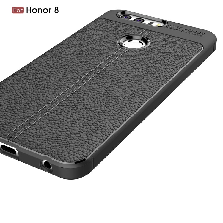 Litchi Grain TPU Back Phone Case for Huawei Honor 8 - Black-4