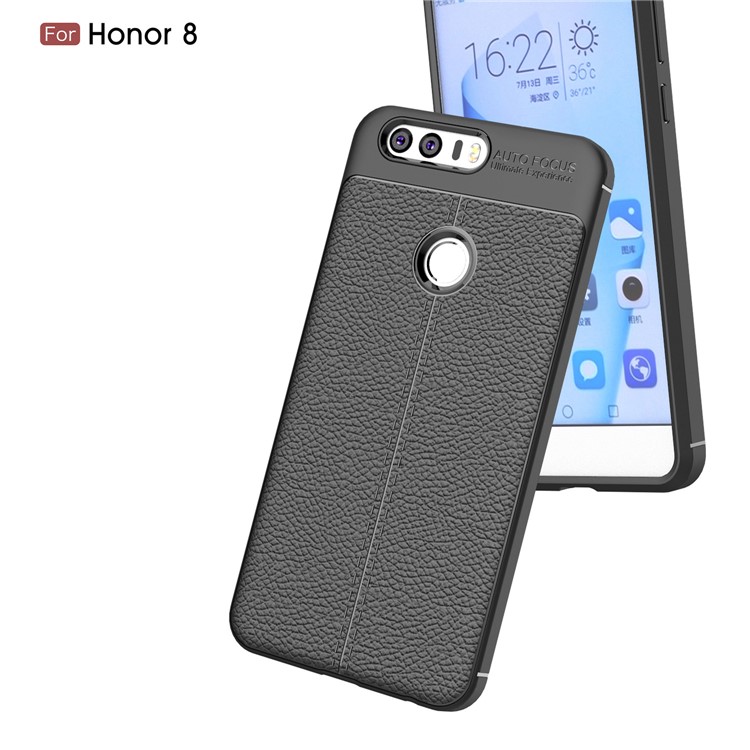 Litchi Grain TPU Back Phone Case for Huawei Honor 8 - Black-6