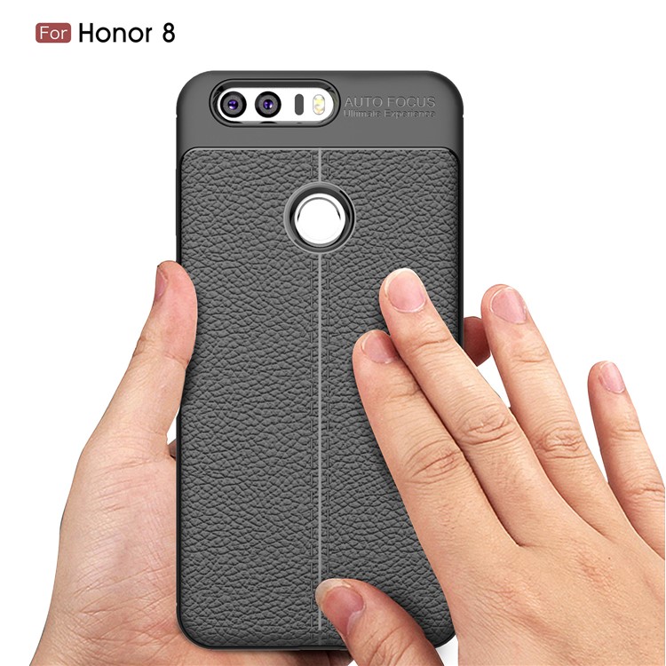 Litchi Grain TPU Back Phone Case for Huawei Honor 8 - Black-7