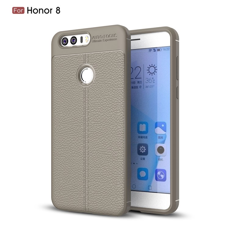 Litchi Grain Soft TPU Back Mobile Case for Huawei Honor 8 - Grey-1