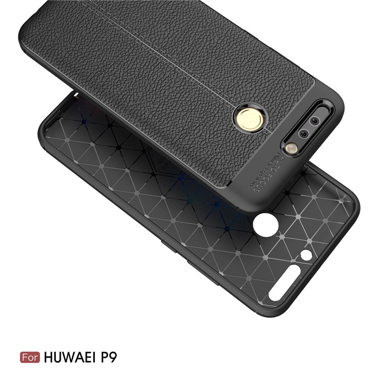 Litchi Grain Soft Tpu Back Cover Para Huawei P9 - Negro-2