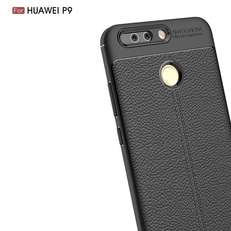 Litchi Grain Soft Tpu Back Cover Para Huawei P9 - Negro-3