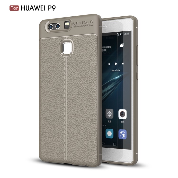 Litchi Grain Soft TPU Back Case for Huawei P9 - Grey-1