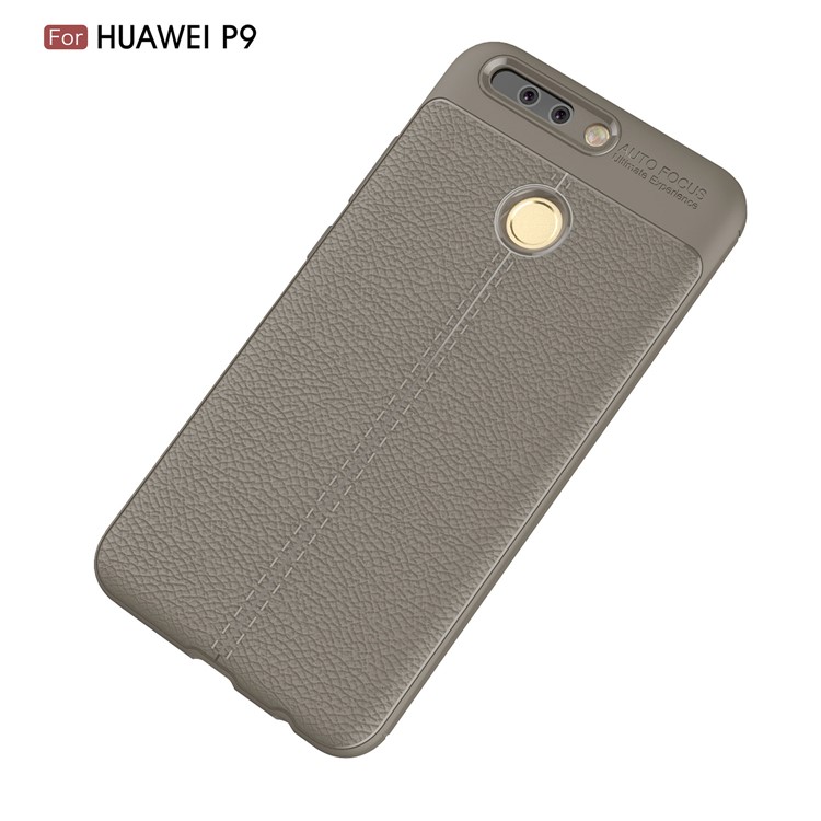 Litchi Grain Soft TPU Back Case for Huawei P9 - Grey-2