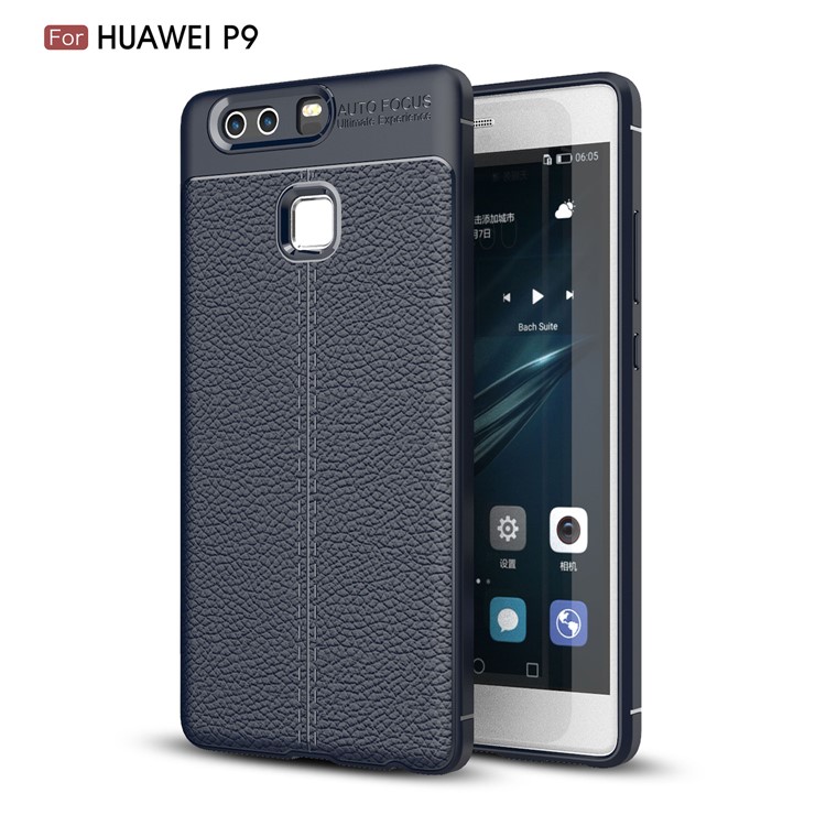 Litchi Grain Soft TPU Back Casing for Huawei P9 - Blue-1