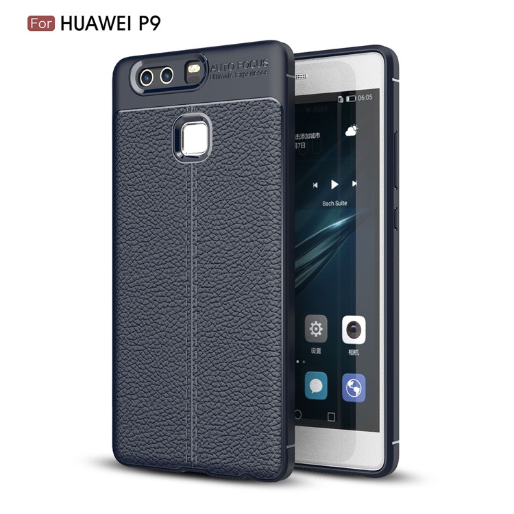 Grain Litchi Soft TPU Back Back Pour Huawei P9 - Bleu