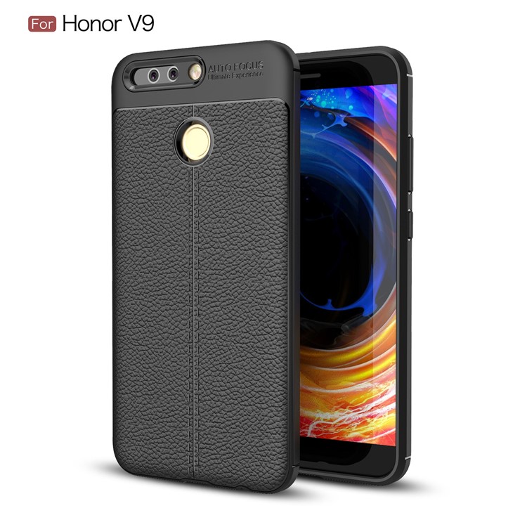 Litchi Skin PU Leather Skin TPU Back Cover for Huawei Honor 8 Pro/Honor V9 - Black-1