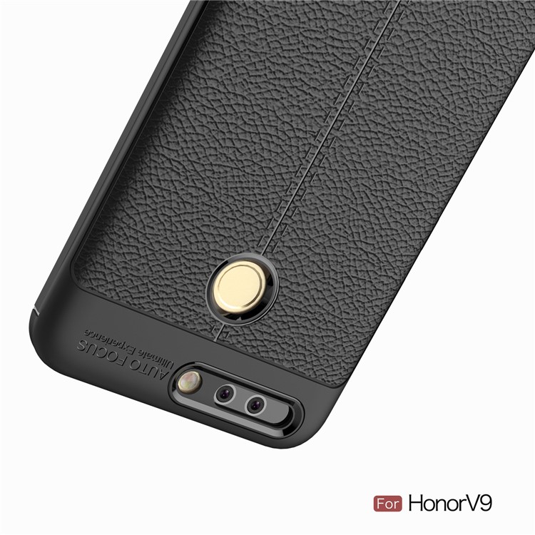 Litchi Skin PU Leather Skin TPU Back Cover for Huawei Honor 8 Pro/Honor V9 - Black-11