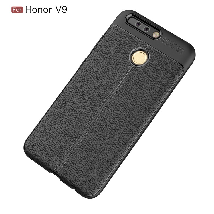 Litchi Skin PU Leather Skin TPU Back Cover for Huawei Honor 8 Pro/Honor V9 - Black-12