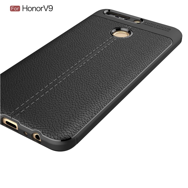 Litchi Skin PU Leather Skin TPU Back Cover for Huawei Honor 8 Pro/Honor V9 - Black-4