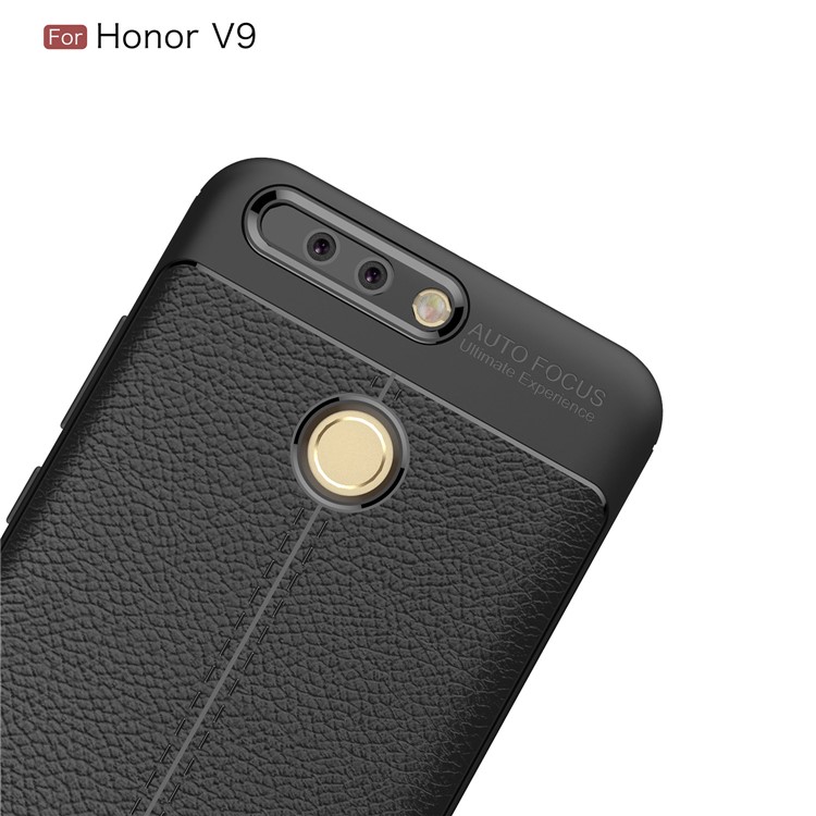 Litchi Skin PU Leather Skin TPU Back Cover for Huawei Honor 8 Pro/Honor V9 - Black-5