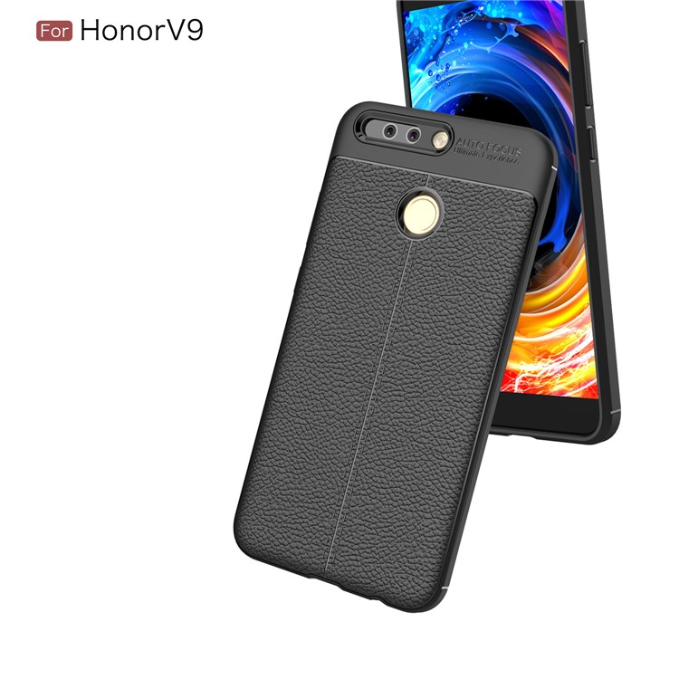 Litchi Skin PU Leather Skin TPU Back Cover for Huawei Honor 8 Pro/Honor V9 - Black-6