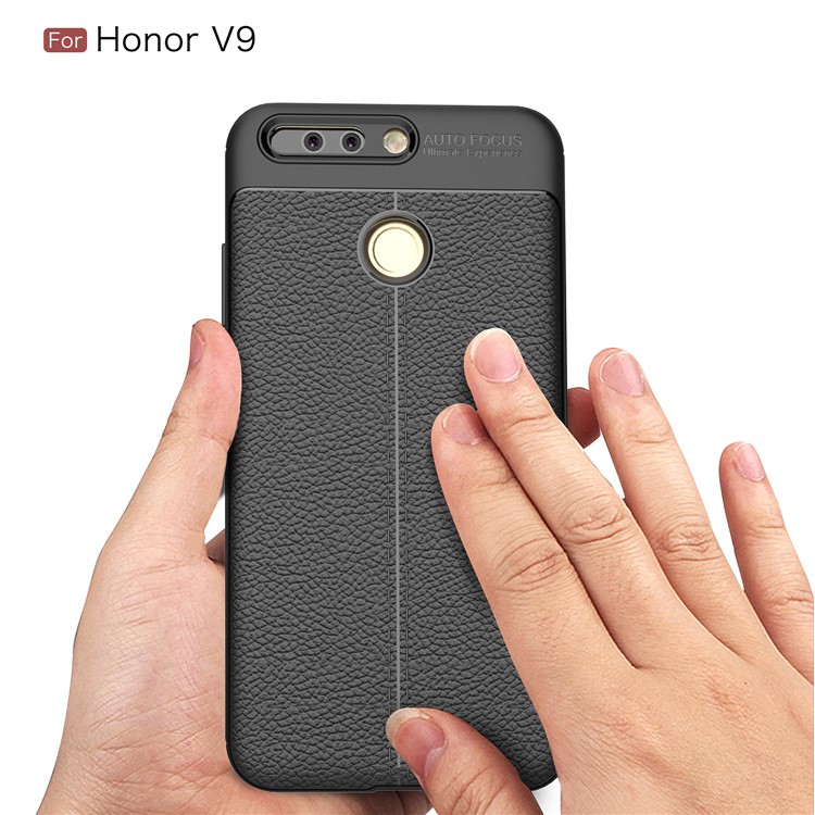 Litchi Skin PU Leather Skin TPU Back Cover for Huawei Honor 8 Pro/Honor V9 - Black-7
