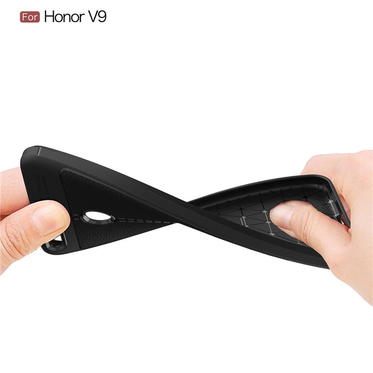 Litchi Skin PU Leather Skin TPU Back Cover for Huawei Honor 8 Pro/Honor V9 - Black-8