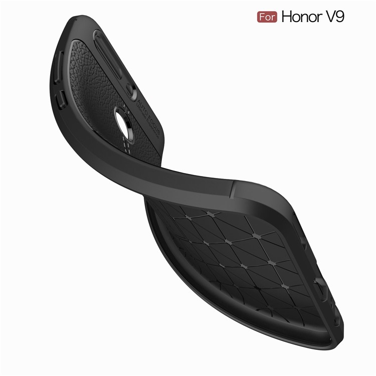 Litchi Skin PU Leather Skin TPU Back Cover for Huawei Honor 8 Pro/Honor V9 - Black-9