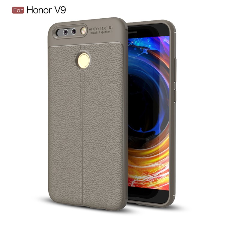 Litchi Skin PU Leather Skin TPU Cell Phone Case for Huawei Honor 8 Pro/Honor V9 - Grey-1