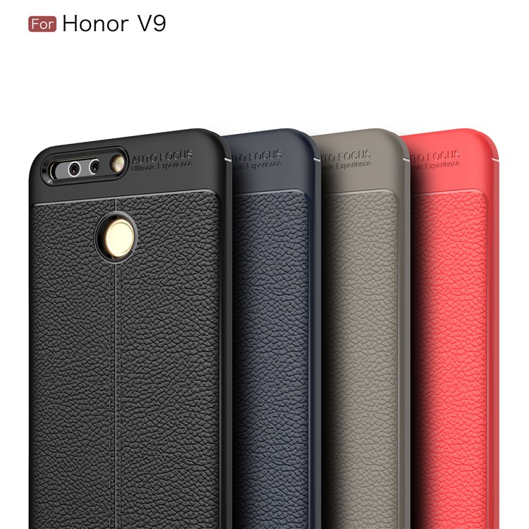 Litchi Skin PU Leather Skin TPU Cell Phone Case for Huawei Honor 8 Pro/Honor V9 - Grey-3