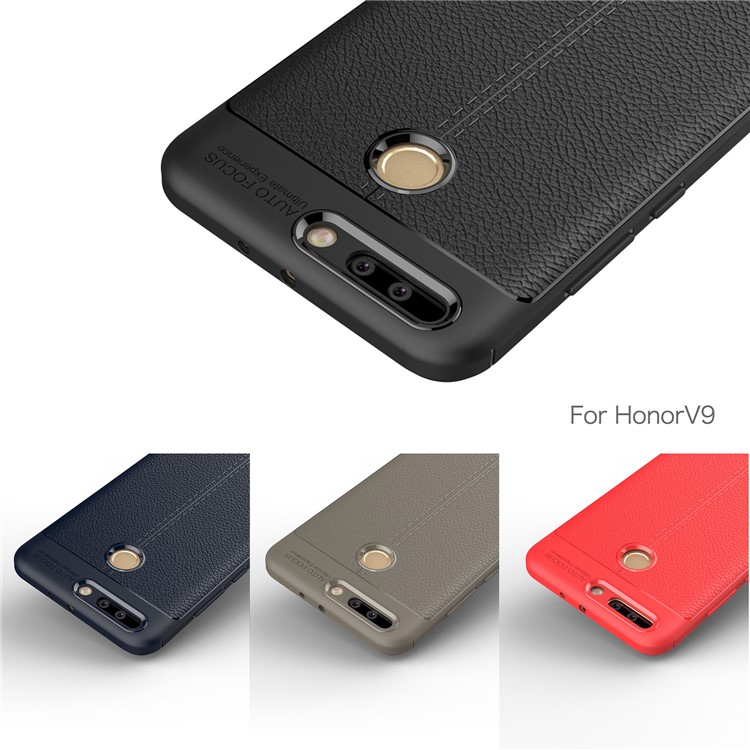 Litchi Skin PU Leather Skin TPU Cell Phone Case for Huawei Honor 8 Pro/Honor V9 - Grey-4