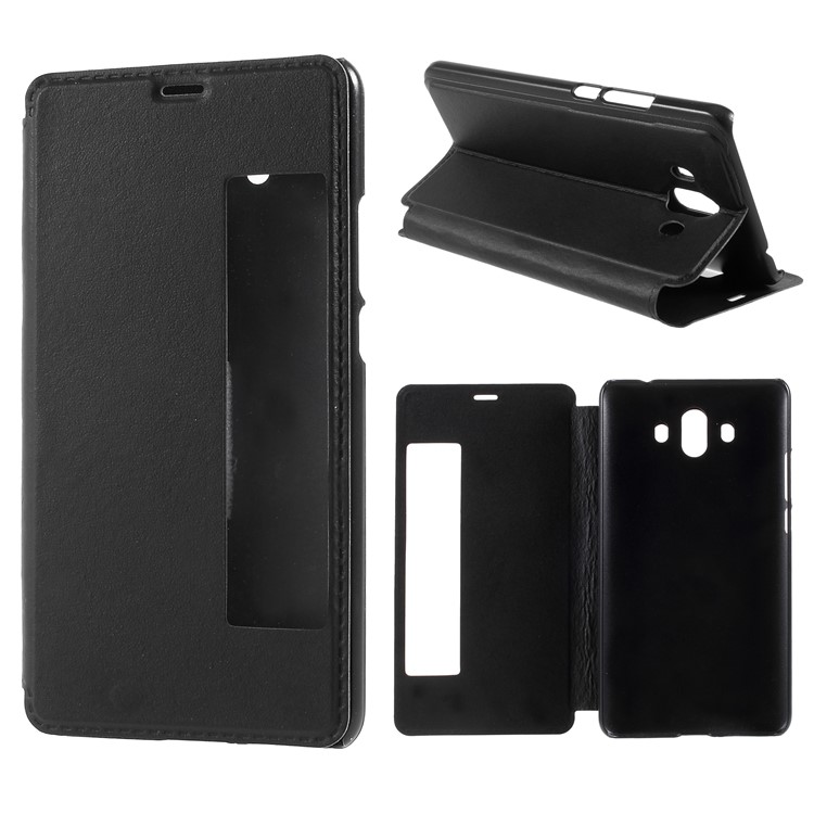 View Window PU Leather Stand Phone Case for Huawei Mate 10 - Black-1