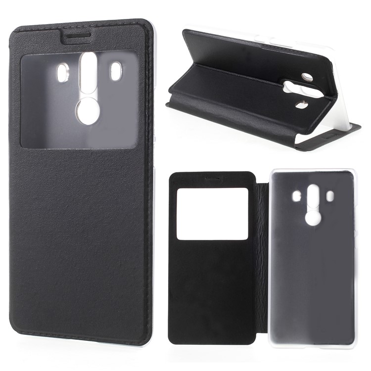 View Window Leather Phone Case with Stand for Huawei Mate 10 Pro - Black-1