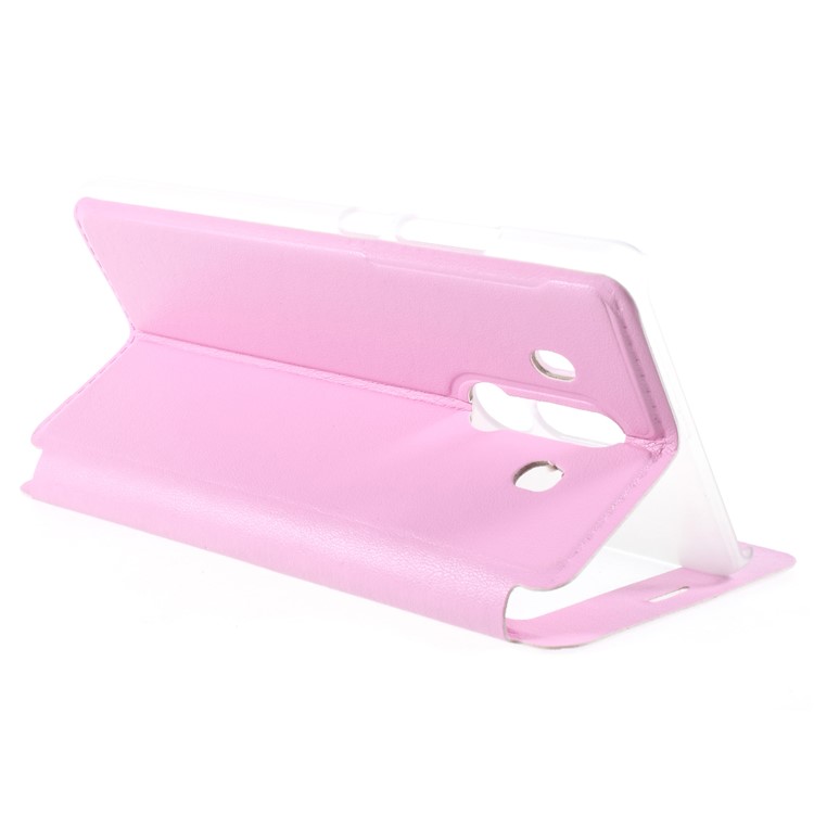 View Window Stand Leather Mobile Phone Case for Huawei Mate 10 Pro - Pink-5