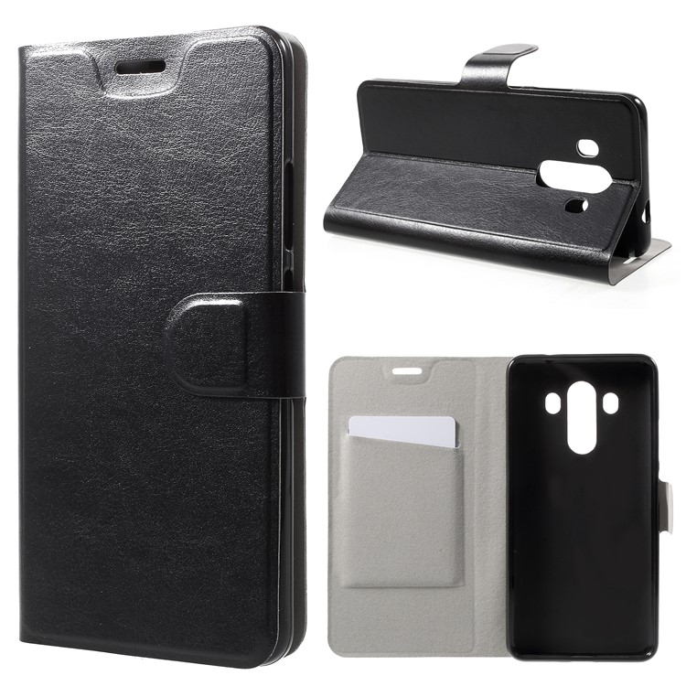 Crazy Horse PU Leather Wallet Stand Case for Huawei Mate 10 Pro - Black-1