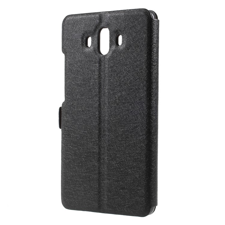Dual View Window Silk Texture Leather Stand Case for Huawei Mate 10 - Black-2