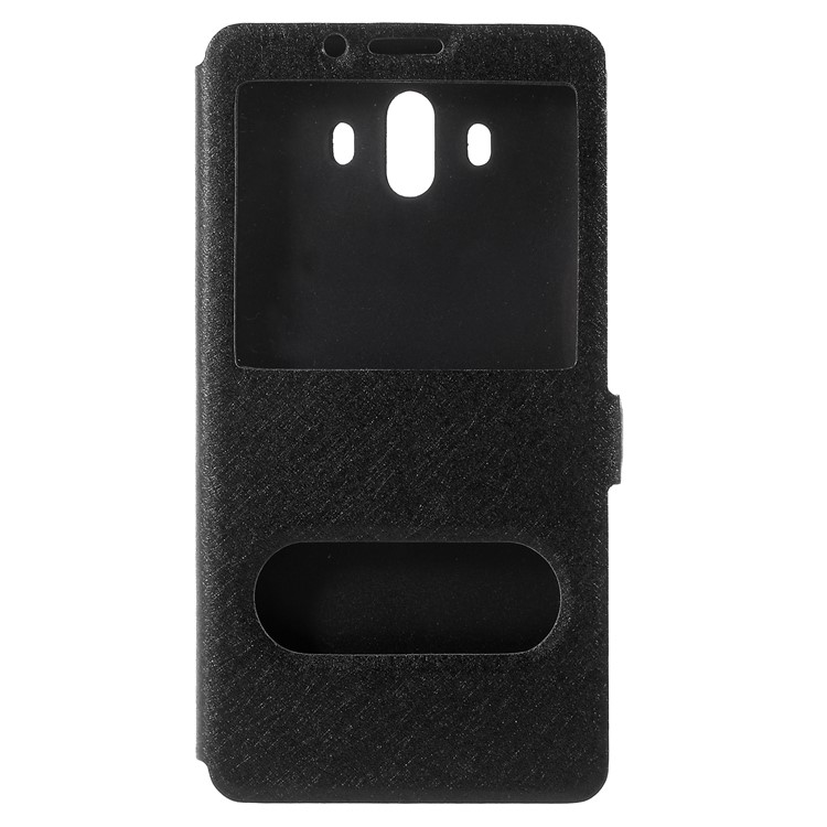 Dual View Window Silk Texture Leather Stand Case for Huawei Mate 10 - Black-3