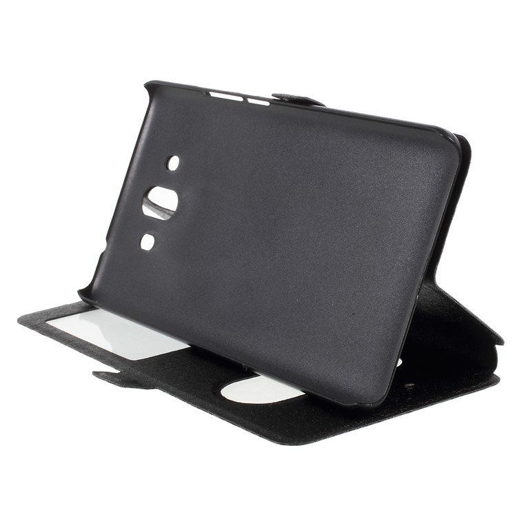 Dual View Window Silk Texture Leather Stand Case for Huawei Mate 10 - Black-4