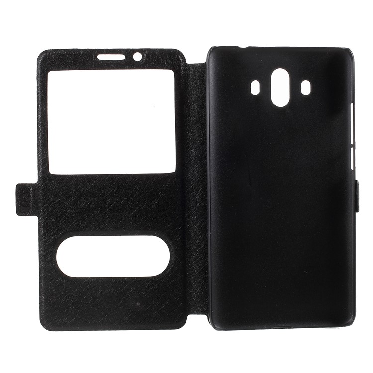 Dual View Window Silk Texture Leather Stand Case for Huawei Mate 10 - Black-6