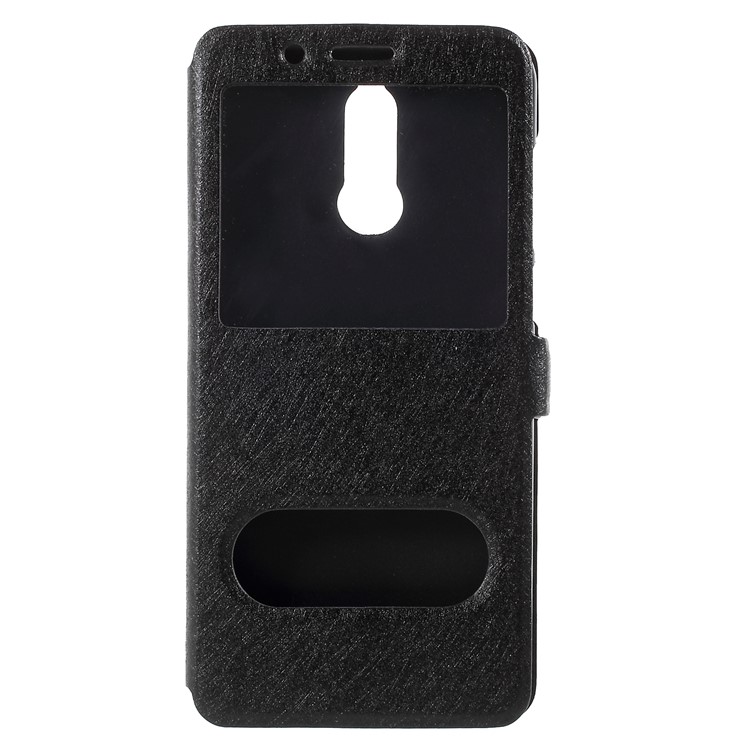 Silk Texture Dual Window Leather Case for Huawei Mate 10 Lite / nova 2i / Maimang 6 - Black-3
