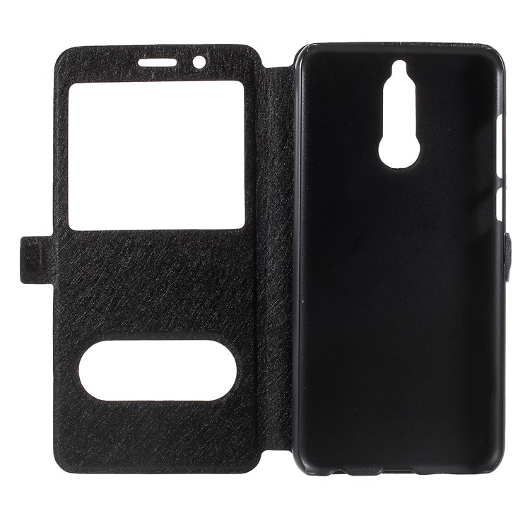 Silk Texture Dual Window Leather Case for Huawei Mate 10 Lite / nova 2i / Maimang 6 - Black-6