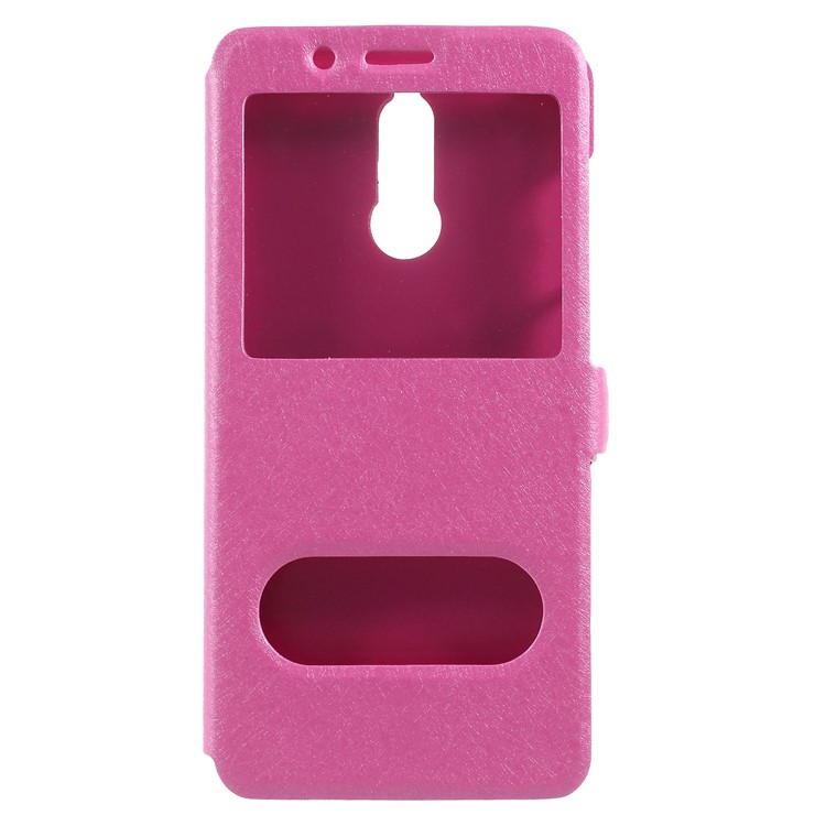 For Huawei Mate 10 Lite / nova 2i / Maimang 6 Silk Texture Dual Window Leather Flip Casing - Rose-1