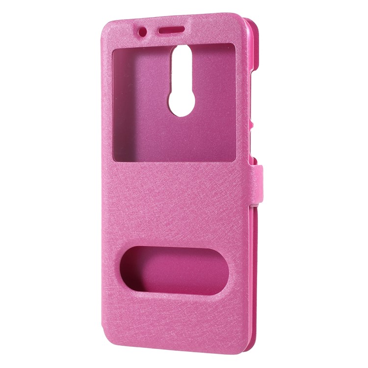 For Huawei Mate 10 Lite / nova 2i / Maimang 6 Silk Texture Dual Window Leather Flip Casing - Rose-3