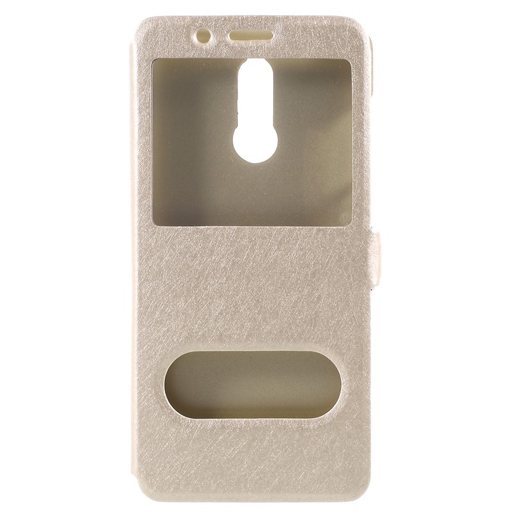 For Huawei Mate 10 Lite / nova 2i / Maimang 6 Silk Texture Dual Window Leather Folio Cover Case - Gold-1
