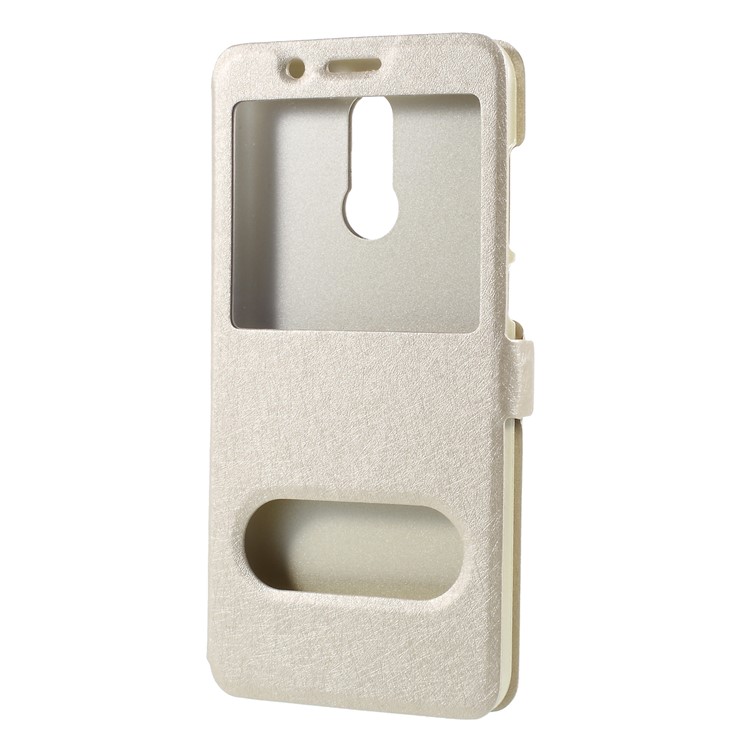 For Huawei Mate 10 Lite / nova 2i / Maimang 6 Silk Texture Dual Window Leather Folio Cover Case - Gold-3