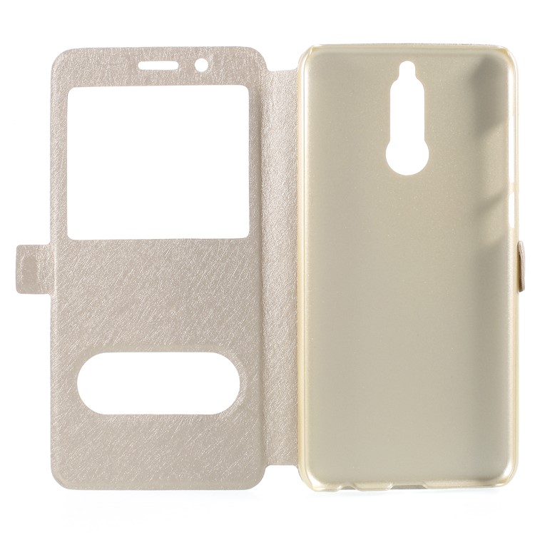 For Huawei Mate 10 Lite / nova 2i / Maimang 6 Silk Texture Dual Window Leather Folio Cover Case - Gold-6