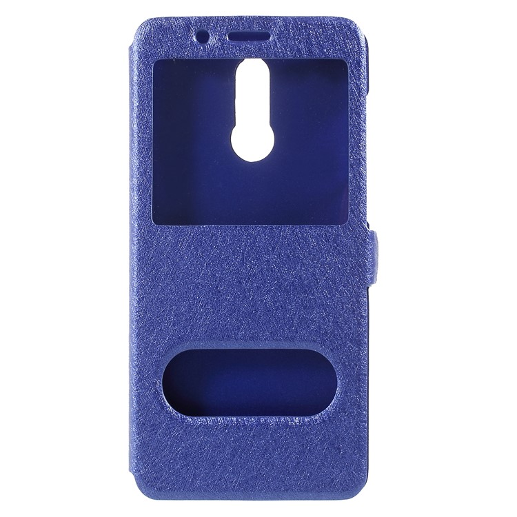 Dual Window Silk Texture Leather Flip Case for Huawei Mate 10 Lite / nova 2i / Maimang 6 - Blue-1
