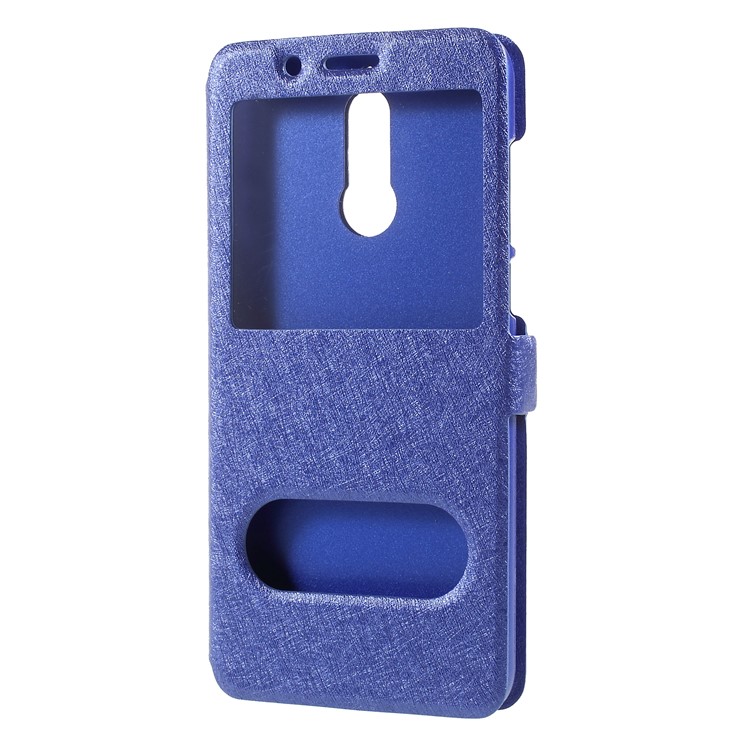 Dual Window Silk Texture Leather Flip Case for Huawei Mate 10 Lite / nova 2i / Maimang 6 - Blue-3