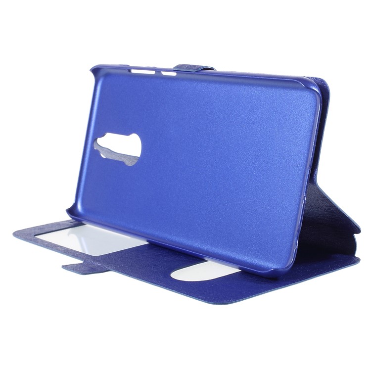 Dual Window Silk Texture Leather Flip Case for Huawei Mate 10 Lite / nova 2i / Maimang 6 - Blue-4