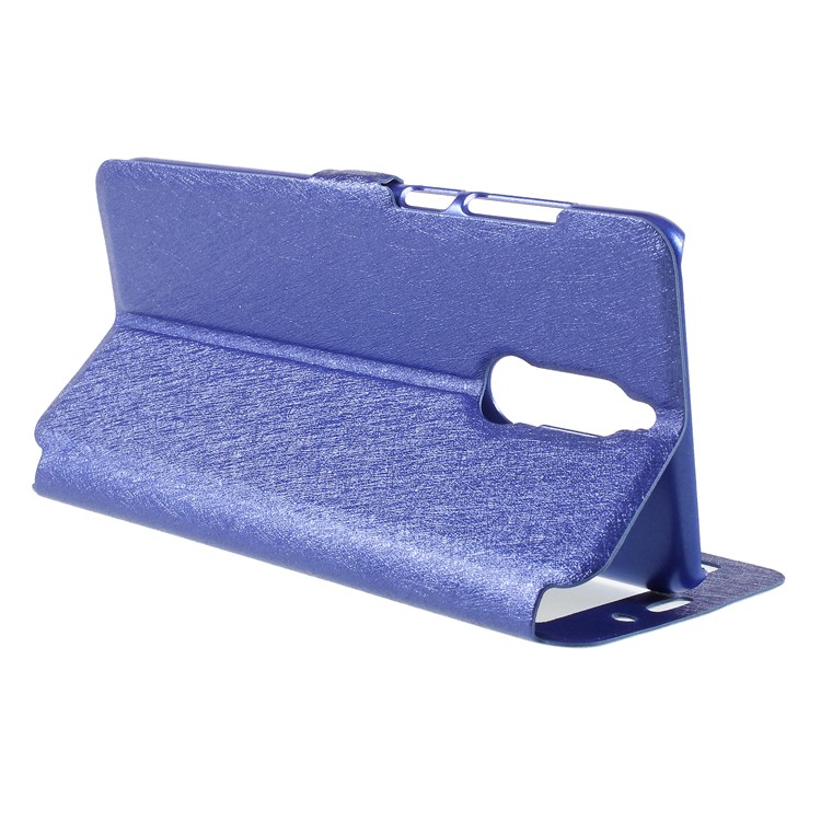 Dual Window Silk Texture Leather Flip Case for Huawei Mate 10 Lite / nova 2i / Maimang 6 - Blue-5