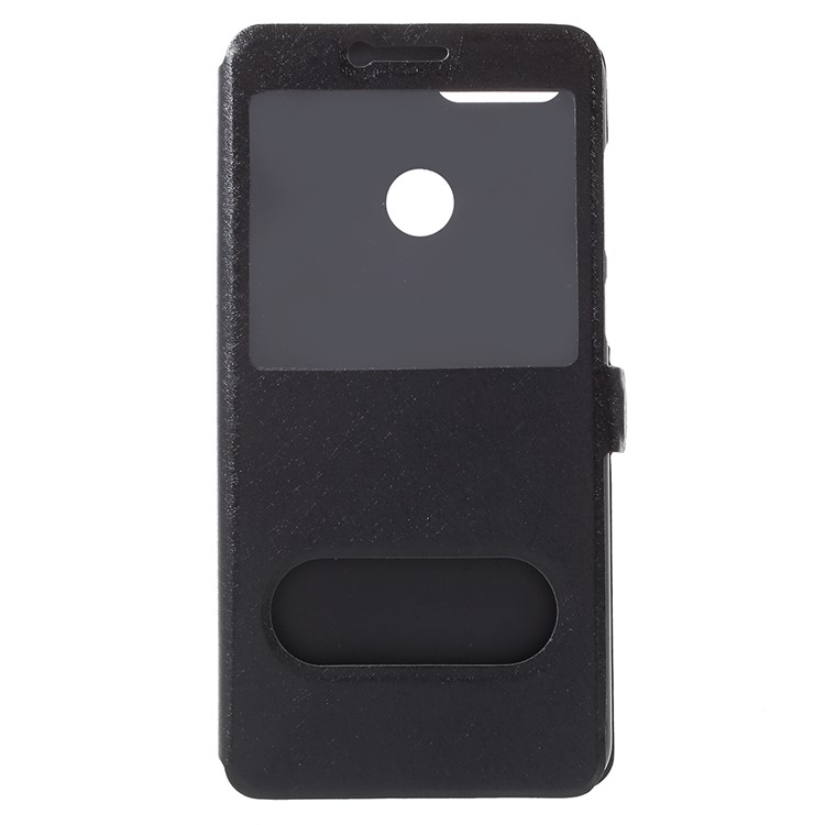 Silk Texture Dual Window Leather Mobile Cover for Huawei Honor 7X - Black-1