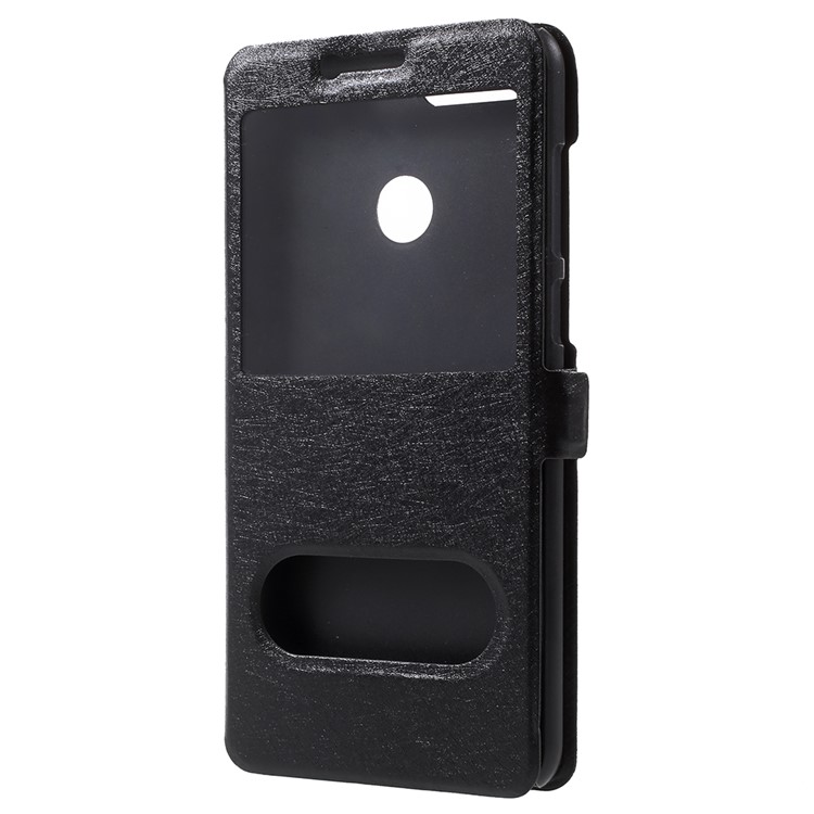 Silk Texture Dual Window Leather Mobile Cover for Huawei Honor 7X - Black-2