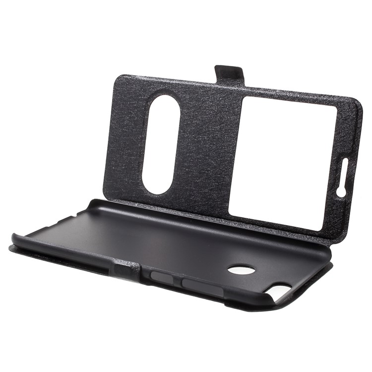 Silk Texture Dual Window Leather Mobile Cover for Huawei Honor 7X - Black-5